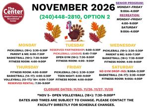 WSRC November 2026 Drop-In Calendar