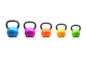 Line of different sized kettle bells